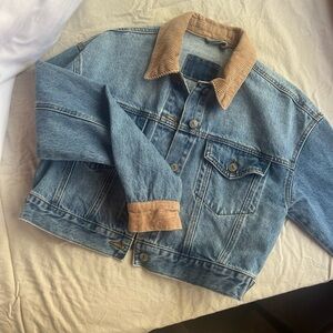 Vintage Denim Cropped Jean Jacket with Corduroy Collar